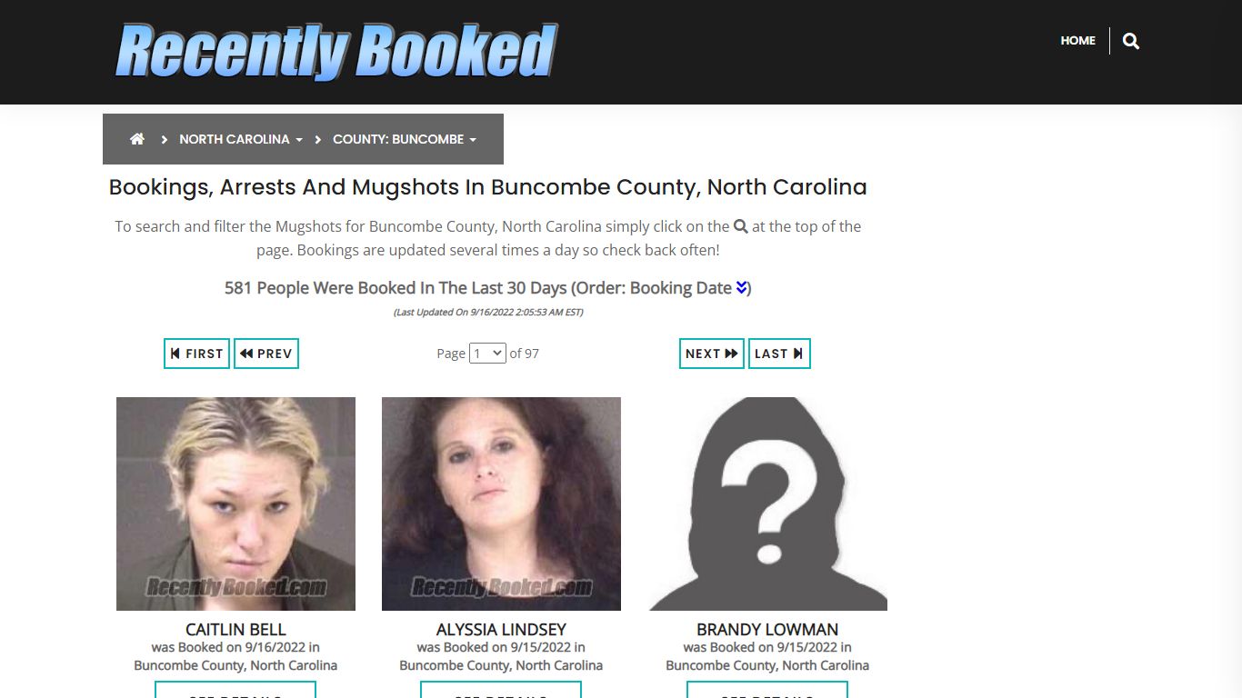 Bookings, Arrests and Mugshots in Buncombe County, North Carolina